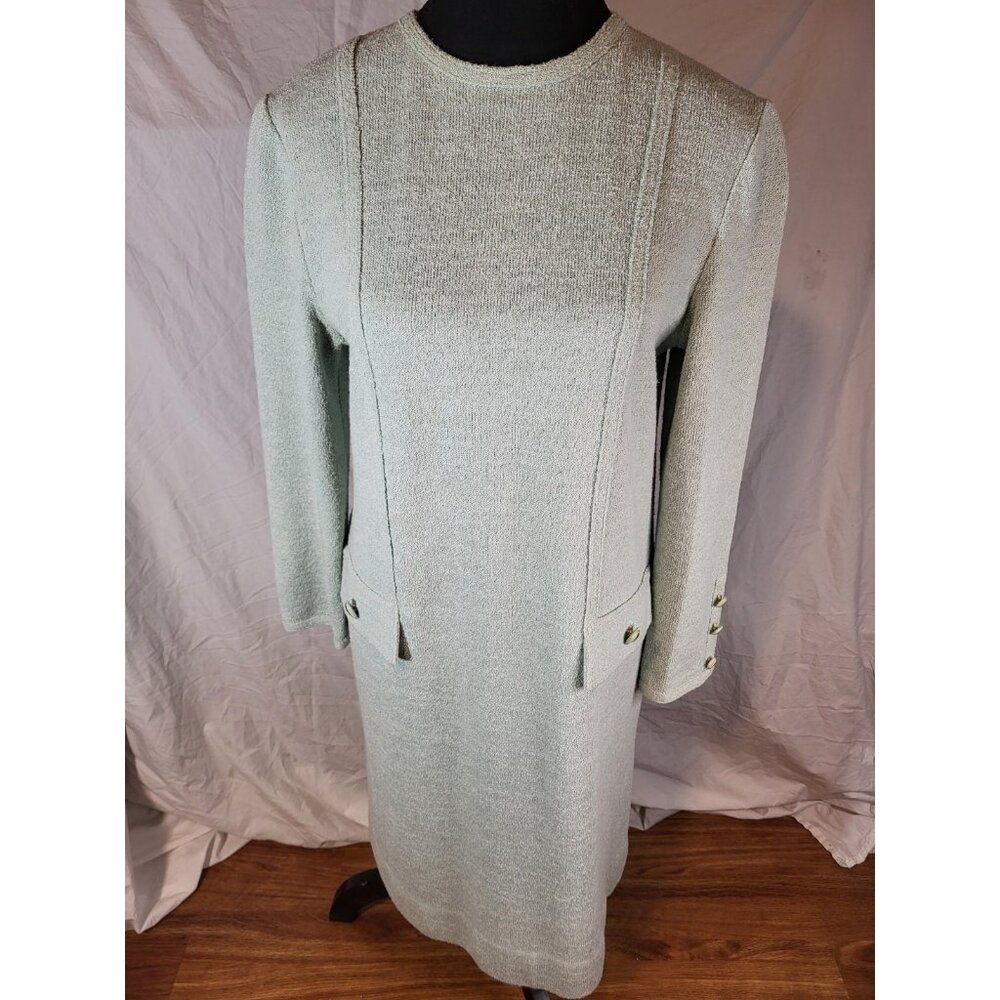 Vtge 80’s Castleberry Knit Blend Sweater Dress 8 Mint Green Career Made In USA